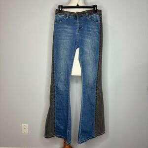 Litz by Uniq- Blue Flare Jeans with Grey Waistband & Down the Side